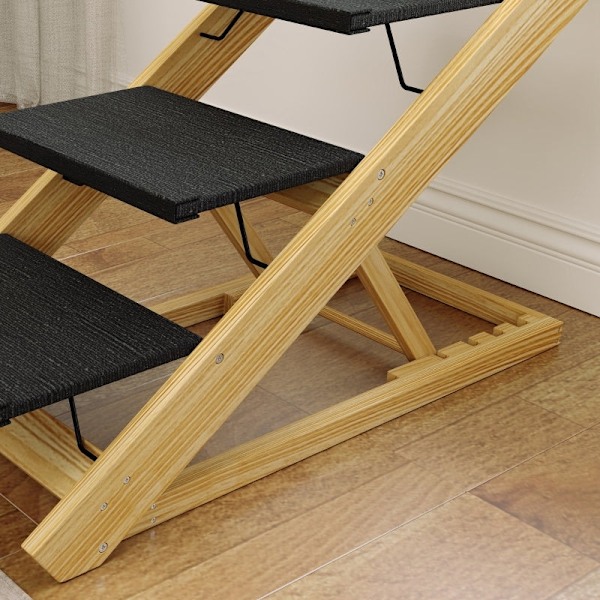 Rootz Pet Stairs - Hundtrappa & -ramp - Furu - Justerbar höjd - Vikbar design - Halkfri yta - 83cm x 40cm x 62,5cm