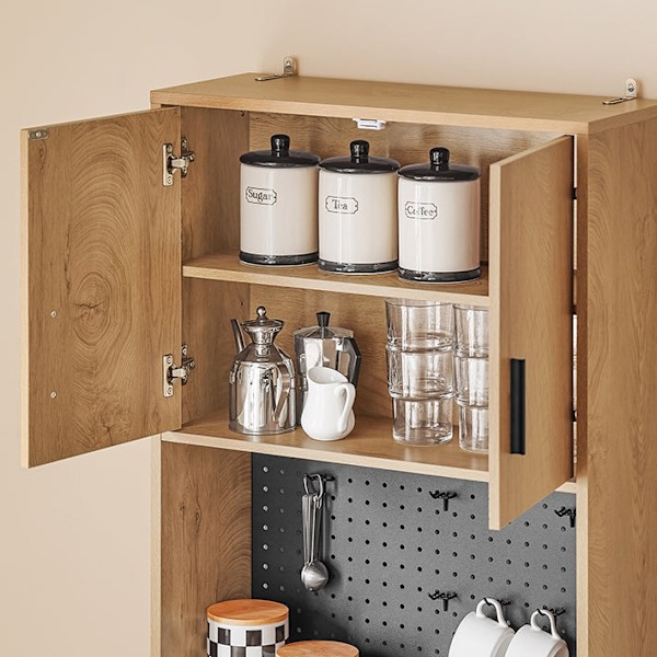 Rootz Retro Kitchen Cabinet - Moderne opbevaringsskabe - Pegboard -hylder - Optimal lagerplads - 60x170x40cm