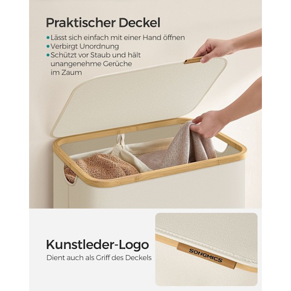 Rootz Vasketøjskurv - Hæmmer - Organizer med to rum - Hvidt låg - 60 cm x 40 cm x 50 cm