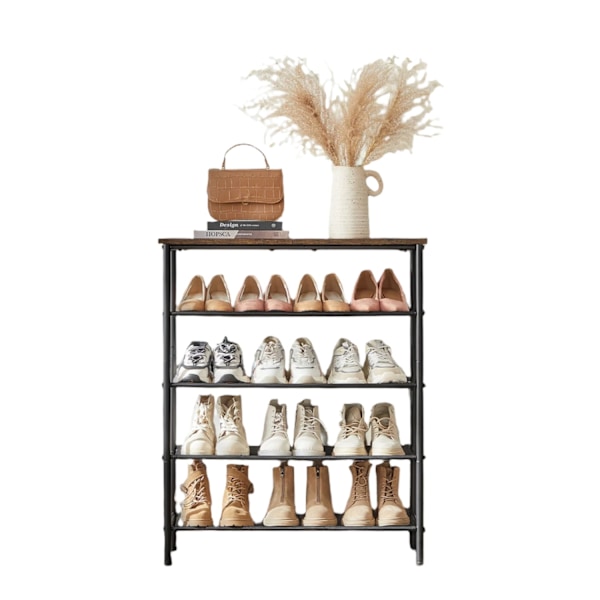 Rootz 5 -trins skohylde - skoarrangør - 12-16 par rack - vintage brun sort - 75 x 30 x 91 cm