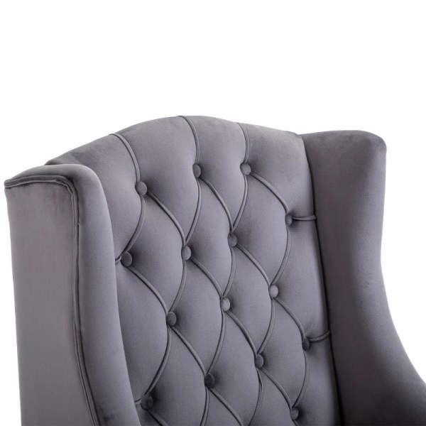 Rootz Single Chair - Wing Chair - Afslapningsstol - Tuftet Design Stol - Hævede ben Stol - Stilfuldt hævet bendesign - Grå - 67 X 70,5 X 97 Cm