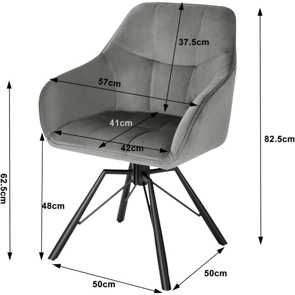 Rootz drejelig spisestuestol - Roterende stol - Fløjlspolstret stol - Ergonomisk design - Komfortable siddepladser - Holdbar bygning - 58,5 cm x 82,5