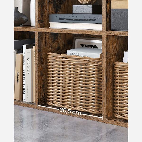 Rootz reol - reol med 8 rum - reol - træ reol - moderne reol - vægmonteret reol - spånplade - vintage brun - 30 x 65,5 x 129,5 cm (D x B x H)
