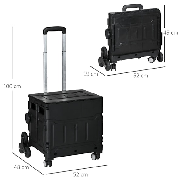 Rootz indkøbskurv med trappehjul - Rollatorvogn - Foldbar vogn - Teleskophåndtag - 51L - 52cm x 48cm x 100cm