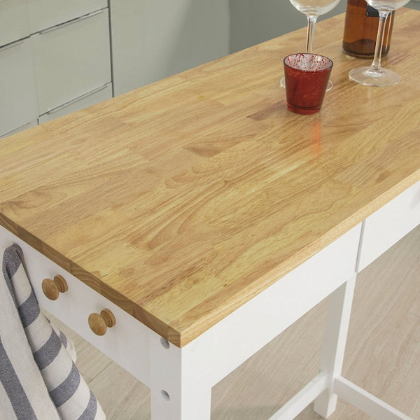 Rootz 3-delade barbordsset - Barstolar - Matsalsset - Gummiträskiva - Mångsidig förvaring med låda - Inkluderar 3 sidokrokar - Bord: 95cm x 40cm x 107