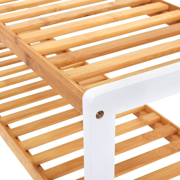 Rootz Skostativ - Bambus med 3 niveauer - Skoopbevaringsstativ - Skostativ - Skoopbevaring - Skoskab - Bambus - Naturlig + Hvid - 70 x 55 x 26 cm (B x
