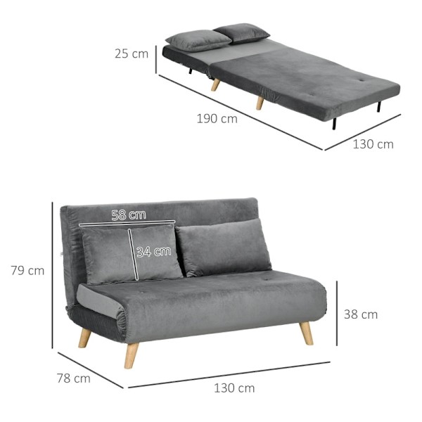 Rootz Velvet Bäddsoffa Stol - Sleeper Chair - Fåtölj - Andas tyg - 130cm x 78cm x 79cm - Grå