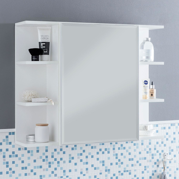 Rootz kaappi valkoinen 80x64,5x20cm lastulevy - Peilikaappi Moderni - Design kylpyhuonehylly Vapaasti kelluva - Peilikaappi - Kylpyhuonekaappi puinen