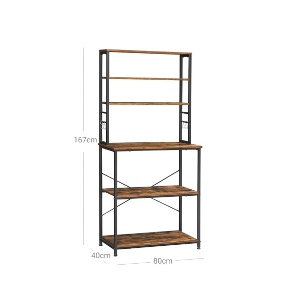 Rootz Vintage brun-sort køkkenhylde - Pantry Organizer - Opbevaringsstativ - Spånplade og stål - 80 cm x 40 cm x 167 cm - 21 kg - 90 kg Belastningskap