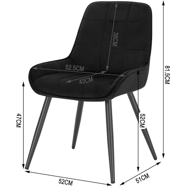 Rootz Set med 6 matstolar - Sammetsstolar - Stoppade stolar - Ergonomisk design, slitstark, golvskydd - 81,5 cm x 38 cm x 43 cm