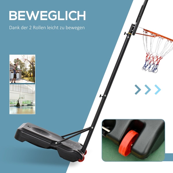 Rootz justerbar basketstativ - rullbar båge - fristående uppsättning - höjdjusterbar - 75L x 45W x 205-261H cm