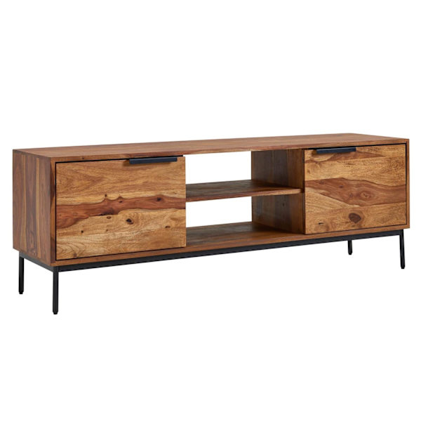 Rootz lowboard massivt sheesham træ 147x51x38 cm tv kommode med to døre - Design tv skab høj - tv stand tv skab moderne - tv kommode stue