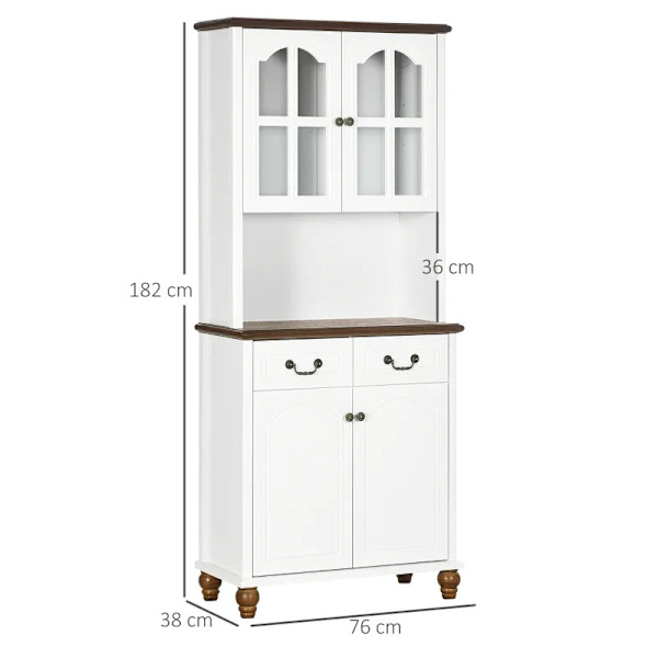 Rootz keittiökaappi - Buffet - 2 laatikkoa - 2 kaappiosastoa - Klassinen muotoilu - Valkoinen + Tummanruskea - 76 x 38 x 182 cm