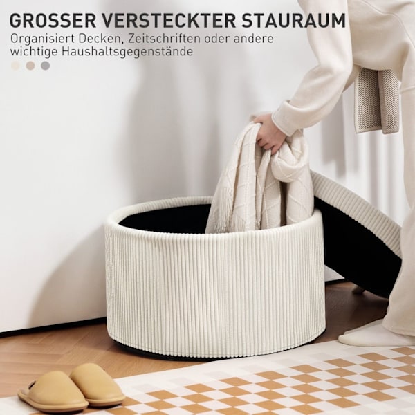 Rootz Foot Affure With Storage - Seat Affool - Pouf - 97L Hidden Storage - Ø60 X 41H CM - Cord Fabric - Skum - Beige