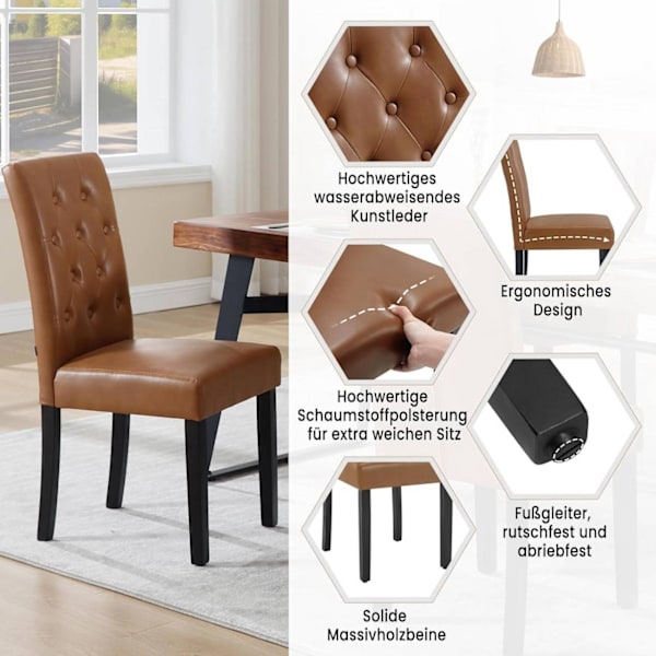 Rootz Spisestuestol - Højrygget Stol - Imiteret læderstol - Ergonomisk design - Nem vedligeholdelse - Robust konstruktion - 44cm x 99cm x 59cm