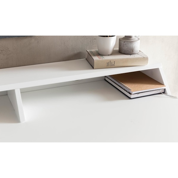 Rootz 110 x 85 x 60 cm MDF træ skandinavisk hvid mat arbejdsbord - Design laptop bord med kabelåbning - Kontorbord med egetræsben