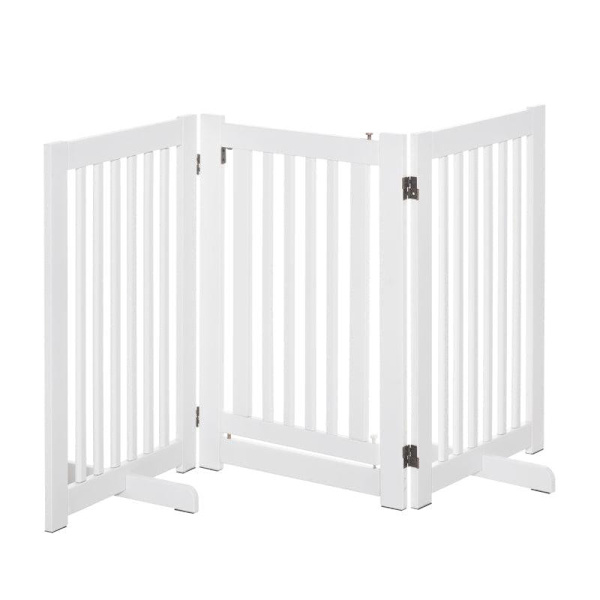 Rootz Træspærre - Fritstående Hundeport - Dørport - Justerbar Hundelåge - Foldbar Trappeport - Hvid - 155 x 1,5 x 76 cm