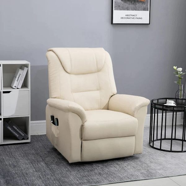 Rootz Massagestol - Ståstøtte - 8 Vibrationspunkter - Varmefunktion - Fodstøtte - Kunstlæder - Cremehvid - 93L x 95W x 106H cm