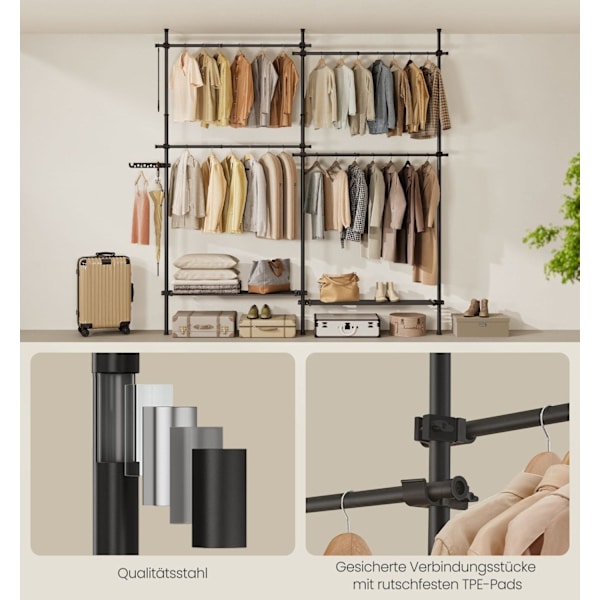 Rootz justerbar tøjstativ - Beklædningsstativ - Matsort - Stål og plastik - 33,5 cm x (162-238) cm x (208-310) cm - 9,7 kg - 92,5 kg Kapacitet