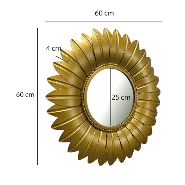 Rootz Sunflower Design pyöreä seinäpeili - Moderni peili - Koristepeili - Käsintehty - 60cm x 60cm x 4cm - Kultainen kehys