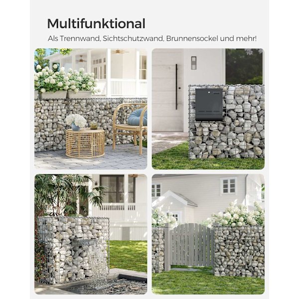 Hopea Rootz Gabion Set - Metalliverkko - Spiraalitikku - Välikoukut - Galvanoitu teräs - 100 cm x 80 cm x 30 cm - Raskas - Helppo koota - Monipuolinen