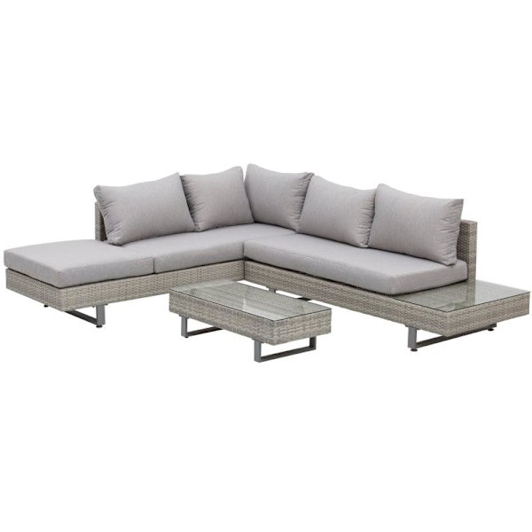 Rootz Havesiddesæt - Rattan Lounge Sæt - Sofasæt - Tebordssæt - Grå/Brun