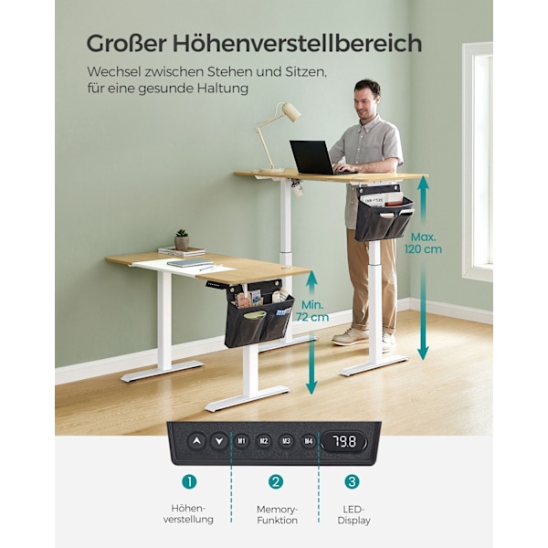 Rootz elektrisk skrivebord - Højdejusterbart bord - Motoriseret skrivebord - Spånpladestål - Pastelgul - Hvid - 60cm x 120cm x (72-120)cm