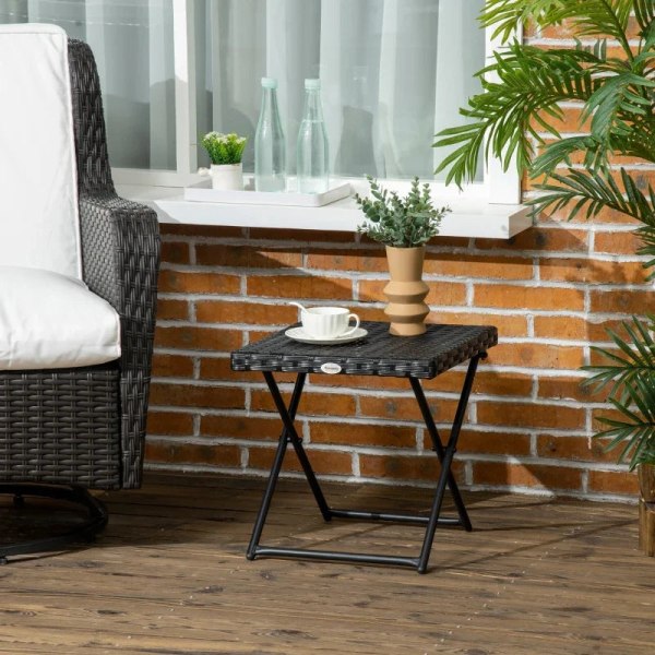Rootz Polyrattan Balkonbord - Havebord - Sammenklappeligt - Stålstel - Let at rengøre - Sort - 40x40x40 cm