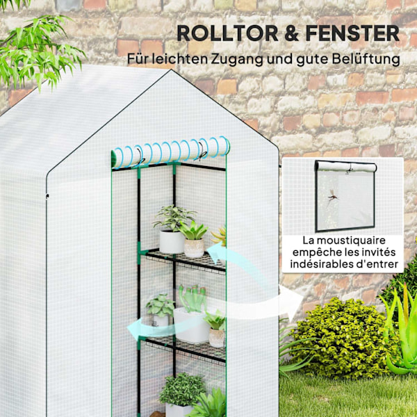 Rootz Walk -in Greenhouse, jossa hyllyt - mini -Greenhouse - UV -resistentti - Optimaalinen ilmanvaihto - 143L x 74B X 190H CM