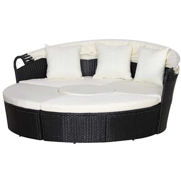 Rootz Zonne-Island - Loungesæt - Rattan - Baldakin - Siddegruppe - Hynder - Metal - Creme - Sort - 180 x 175 x 147 cm