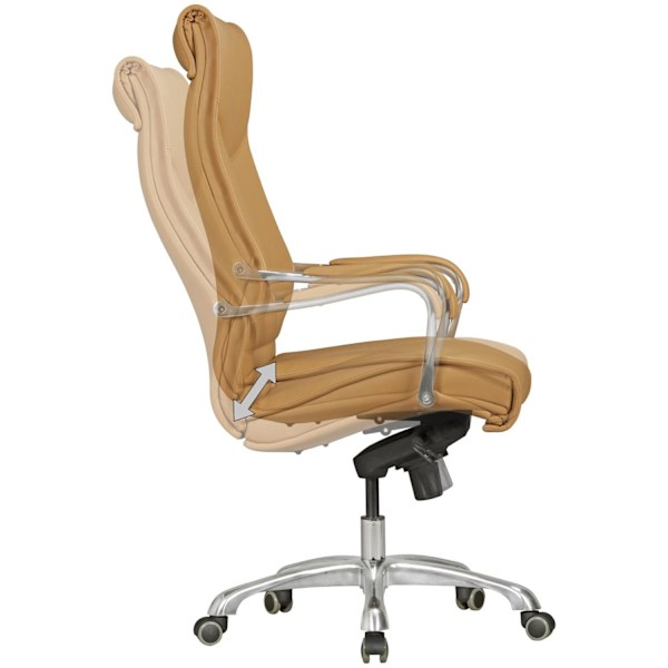 Rootz kontorsstolsöverdrag läderimitation karamell design skrivbordsstol X-XL 150kg chefsstol höjdjusterbar snurrstol ergonomisk med armstöd stoppade