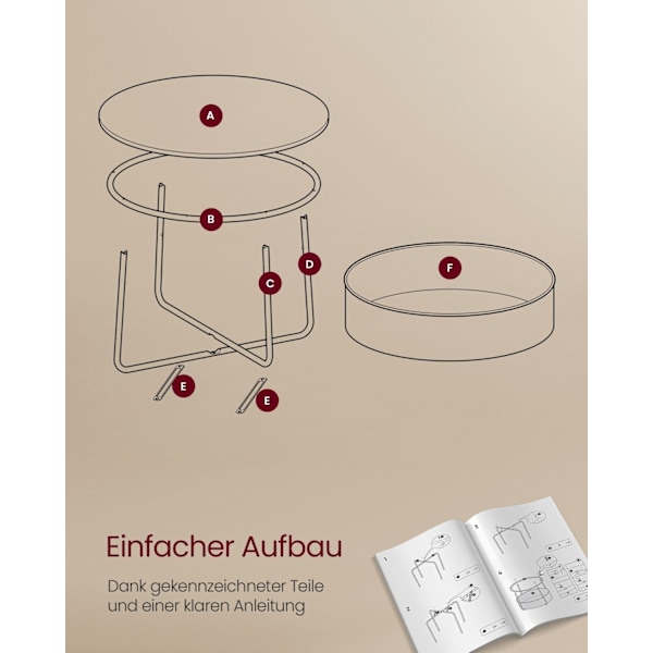 Rootz sidebordssæt - endebord - stofkurv - opbevaringsløsning - 75 cm x 45 cm - 71,5 cm x 15 cm - mat hvid - kamelbrun