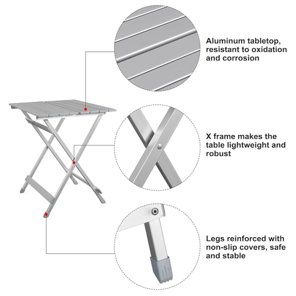 Rootz Hopfällbart bord - Hopfällbart skrivbord - Bärbart stativ - Campingbänk - Utomhusyta - Kompakt bänkskiva - Utility Board - Silver - 50,5x47x59,5