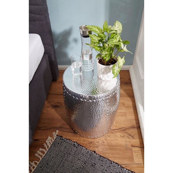 Rootz sivupöytä 42x49x42cm alumiini hopea pöytä itämainen pyöreä - Pieni Hammerschlag Abstellisch - Designer arkistointipöytä metalli moderni - Kapea