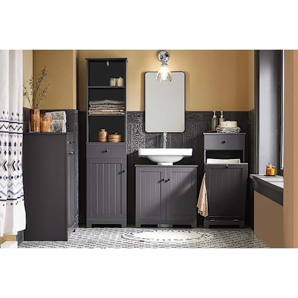 Rootz Vaskeskab til badeværelse - Vask Basenhed - Opbevaringsorganisering - MDF-konstruktion - Magnetisk lås - Justerbar hylde - 60 cm x 60 cm x 30 cm