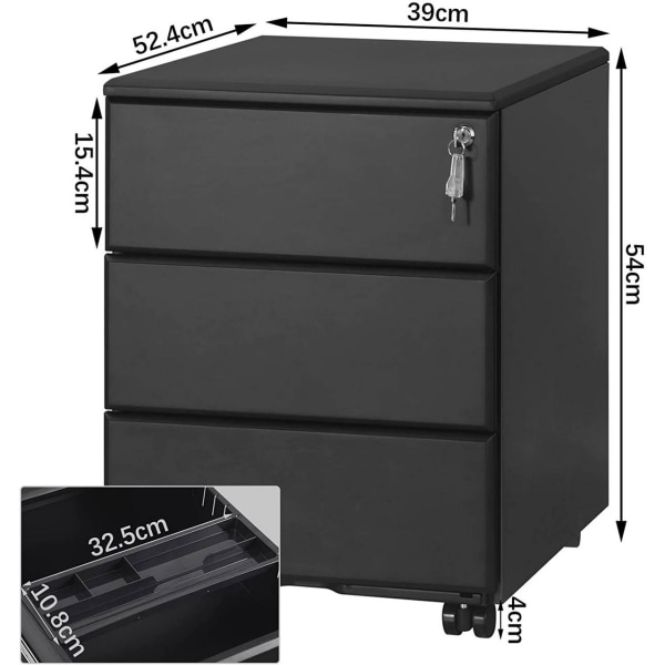 Rootz Roll Container Arkivskåp - Mobilt arkivskåp - Office Storage Organizer - Förmonterad - Säkert låssystem - Gott förvaringsutrymme - Stål - 52,4 c