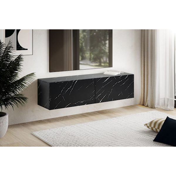 Rootz seinälle kiinnitettävä TV-kaappi - Mediakonsoli - Viihdeyksikkö - Naarmuuntumaton - 120cm x 30cm x 30cm - MDF marmorilla