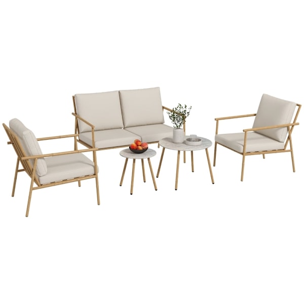 Rootz 5-delt havemøbelsæt - Udendørs siddepladser - Terrassesæt - Kompromisløs stabilitet - Naturlig æstetik - Elegant marmorlook - To-personers sofa: