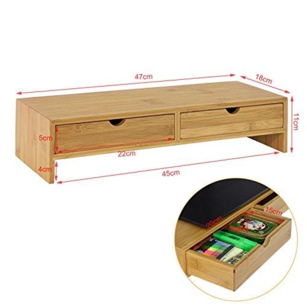 Rootz Bamboo Monitor Stand Datorskärm- Monitor Stand Monitor Riser Desk Organizer med 2 lådor