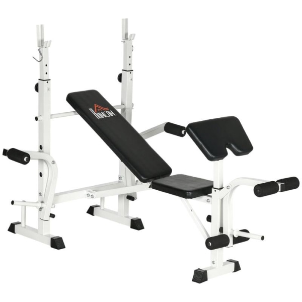 Rootz Vægtbænk med vægtstativ - Brystpress - Benpress - Armlæn til Bicep Curls - Stål - Sort og hvid - 180L x 134W x 113-136H cm