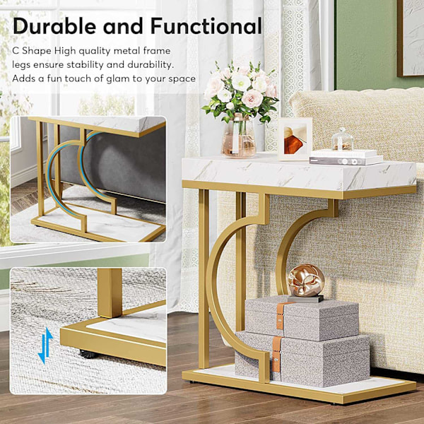 Rootz Faux Marmor Endebord - C-Table - Moderne Sidebord - Moderne Elegance -30 cm D x 60 cm B x 61,52 cm H