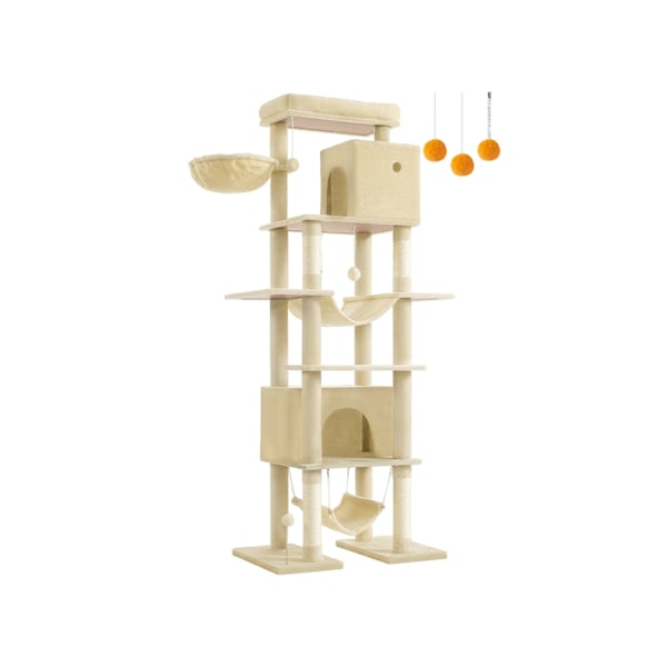 Rootz Large Cat Tree - Cat Scratching Post - Plush Pet Tower - 201 cm højt med platform - brun - 78 cm x 48 cm x 201 cm