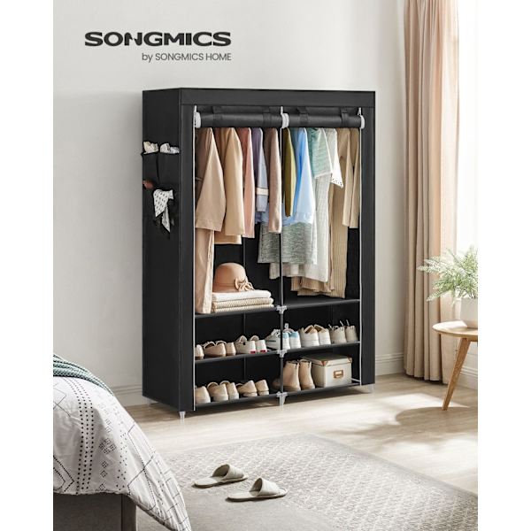 Rootz Portable Black garderob - Garderobsarrangör - Klädförvaring - Stålram - Non-Woven Tyg - Plastkopplingar - 45cm x 127cm x 176cm - Lättvikt - Enke