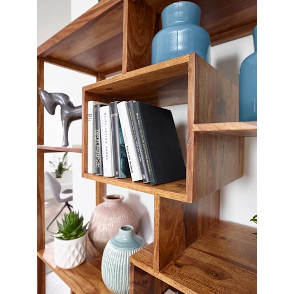 Rootz Bogreol Solid Sheesham Wood - Stor reol - Rumdeler - Håndlavet unikt design - Rigelig opbevaringsplads - 180 cm x 115 cm x 40 cm