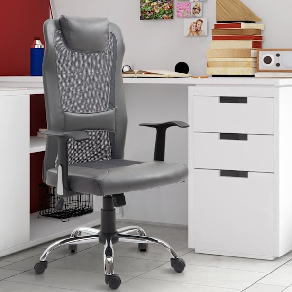 Rootz Kontorstol Executive - Grå - Skum, Læder, Metal - 25,59 cm x 23,94 cm x 48,03 cm
