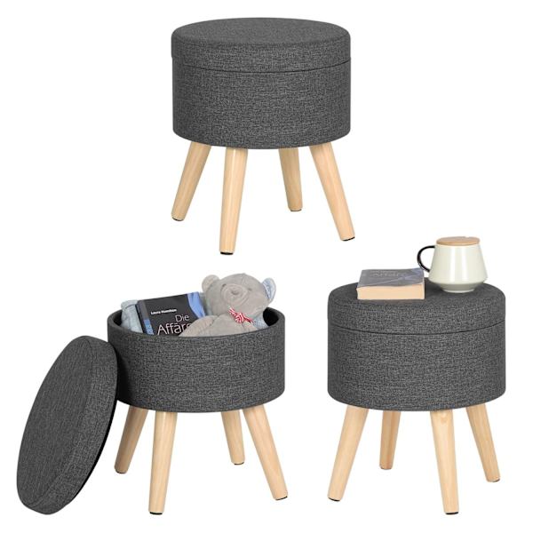 Rootz Sitzhocker - Rahi - Ottomaanit - Säilytysistuin - Pouf - Jalkatuki - Jakkara - Tummanharmaa - Φ 32 x 36 cm
