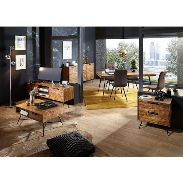 Rootz Lowboard 160x54x40 cm Sheesham Solid Wood - Designhifi-lauta säilytystilalla ja laatikoilla - Massiivipuinen TV-kaappi olohuoneessa - Teollinen