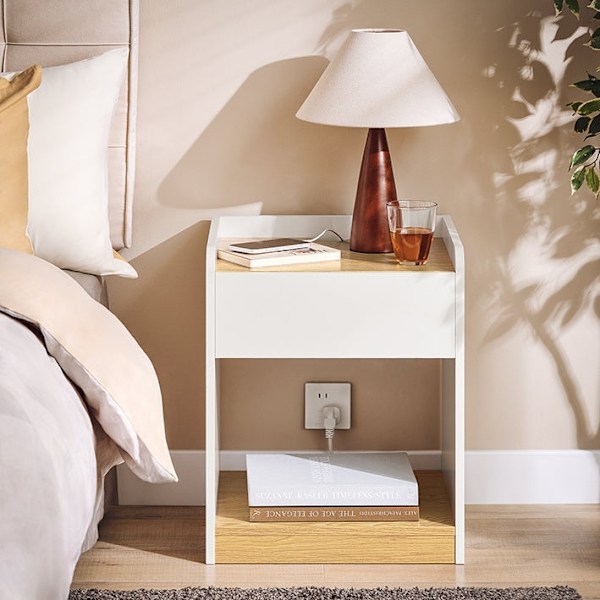Rootz Bedside Pöytä - Yöpöytä - Makuuhuoneen järjestäjä - Parantaa yksityisyyttä - 45x55x40cm - PB ja MDF -materiaali - Kätevä latausominaisuus
