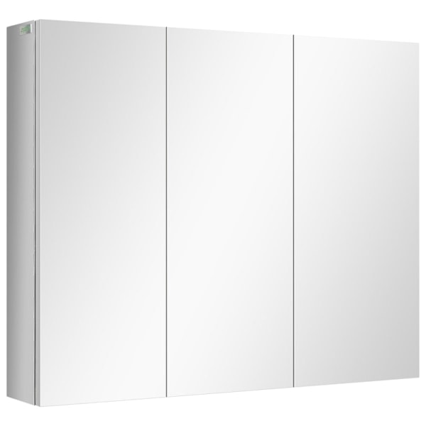 Rootz spejlskab - Badeværelsesskab - 3 spejlåger - 5 indvendige hylder - Rustfrit stål - Sølv - 70 x 12 x 55 cm