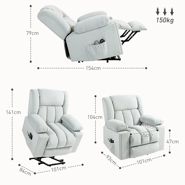 Rootz Electric Riser Stol - hvilestol - massagestol - fløjlsstof for optimal komfort - 101W x 93d x 104H cm